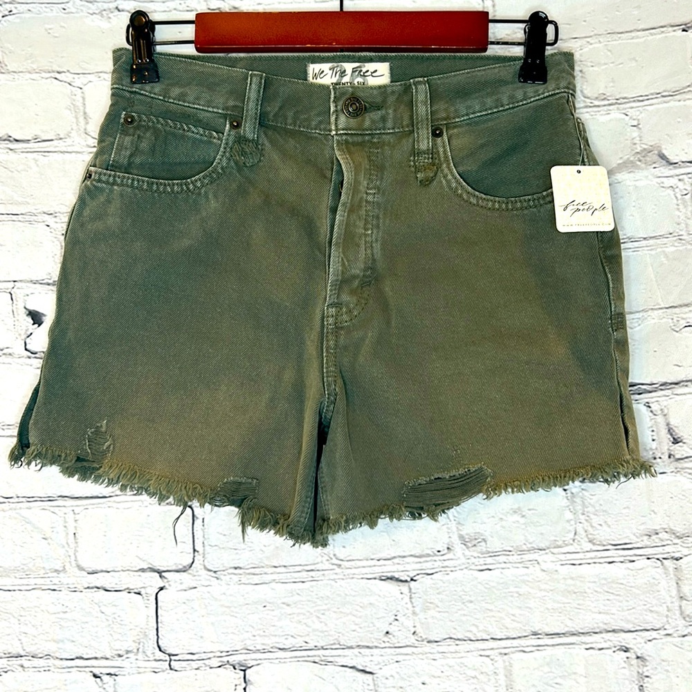 Free People Cut-Off Green Denim Shorts Size 26 Brand New W/Tags